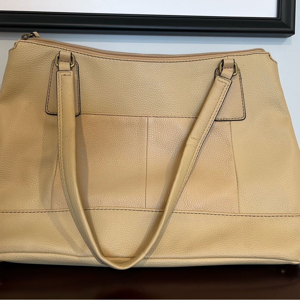 Tignanello Leather Tote Bag Beige Large Work Shoulder Bag - Picture 5 of 5